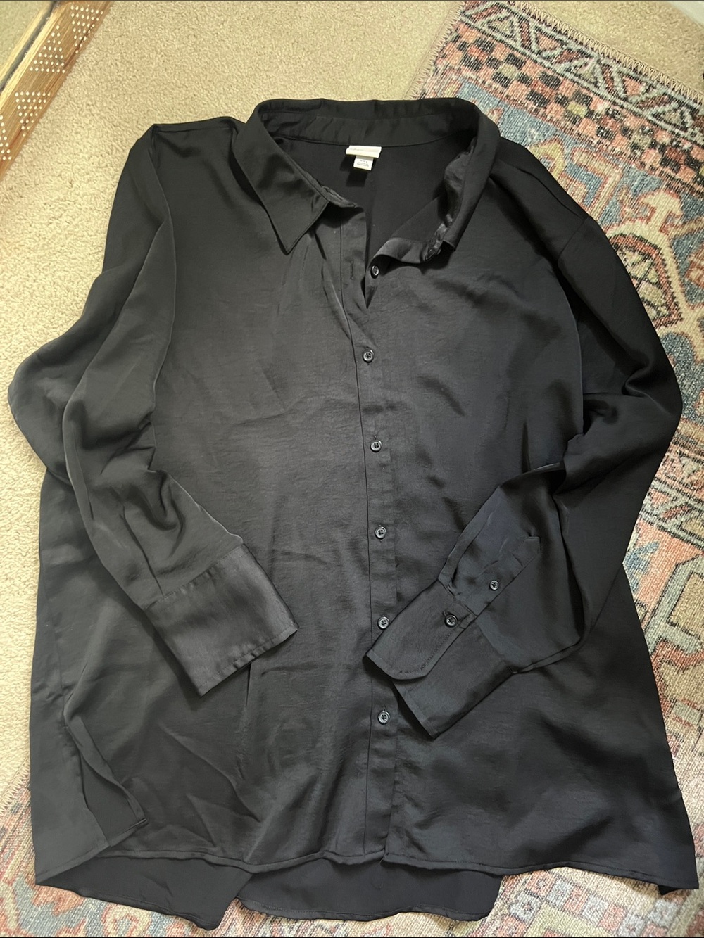 A New Day Satin Black Oversized Blouse